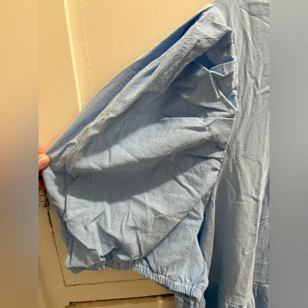 NWT SHEIN Curve 4XL Light Blue Tiered Puff-Sleeve Cotton Dress - Picture 6 of 9